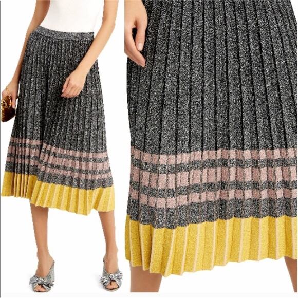 Derek Lam 10 Crosby Pleated Lurex Metallic Skirt Size Small Pleated Midi $495 - Picture 3 of 13